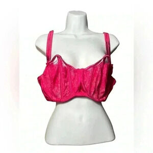 Cacique Size 44D Hot Pink Lace Demi Lace Sexy Boning & Underwire